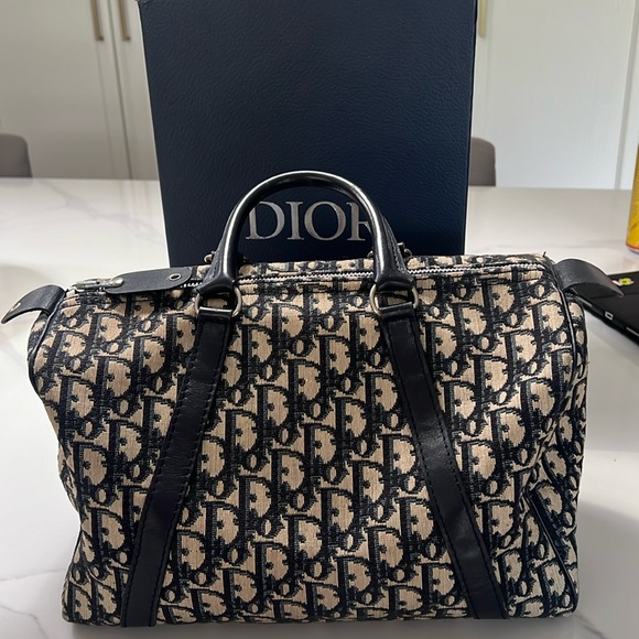 Authentic Christian Dior Boston Bag Trotter Monogram Canvas Blue Leather. EUC - Picture 15 of 17